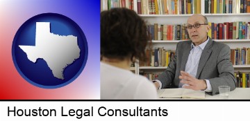 a legal consultant conversing with a client in Houston, TX