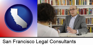 a legal consultant conversing with a client in San Francisco, CA