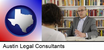 a legal consultant conversing with a client in Austin, TX