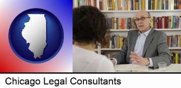 a legal consultant conversing with a client in Chicago, IL