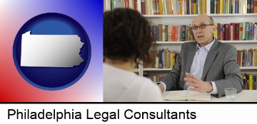 a legal consultant conversing with a client in Philadelphia, PA